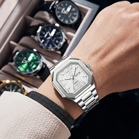 Montre pour homme, esthétique haut de gamme, cadran carré, calendrier simple, style élégant, bracelet en acier inoxydable, montre à quartz