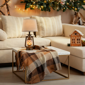 Retro Lantern Led Flame Effect Table Lamp Metal Base <b>With</b> Shade For Home Decor Christmas <b>Lighting</b> - Product Image 2