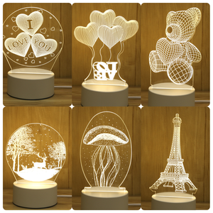 Personalizzare <span class=keywords><strong>le</strong></span> belle lampade a LED Illusion 3D ricaricabili con orsetto coniglio lampade da tavolo per bambini luce notturna decorativa in acrilico - Product Image 4