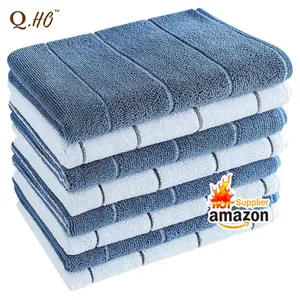 Super Absorbent Soft and Solid Color Stripe Designed Blue and White Colors Microfiber Kitchen Dish tea Towels