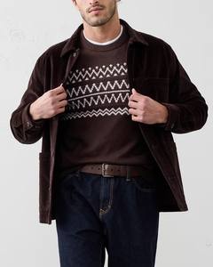 Suéter personalizado de Fair Isle, cuello redondo, cuello acanalado, puños y dobladillo recto, suéter de Jacquard de punto para hombre - Product Image 2