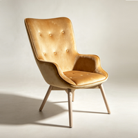 Fauteuil moderne en velours capitonné avec pieds en bois massif pour la maison, l'hôtel, l'appartement, le café