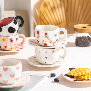 Tazze da caffè in ceramica con cuore dolce personalizzate in porcellana rosa carine tazza da tè - Product Image 3