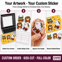 Étiquettes autocollantes personnalisées CAIHE PRINTING en papier brillant imperméable, formats A4/A5/A6, avec découpe Kiss Cut, commandes sur mesure