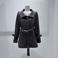 Manteau en cuir chic pour femme, style trench, imperméable, en peau de mouton importée, avec ceinture à la taille et sangles aux poignets, idéal pour la ville et les voyages toute la journée