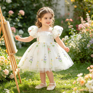 <span class=keywords><strong>Robe</strong></span> <span class=keywords><strong>de</strong></span> demoiselle d'honneur formelle d'été MQATZ <span class=keywords><strong>pour</strong></span> bébés filles, mini <span class=keywords><strong>robe</strong></span> <span class=keywords><strong>de</strong></span> bal en satin à imprimé floral, respirante, manches courtes L3011XZ - Product Image 5