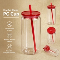 Gobelet personnalisé en plastique PS 16oz réutilisable vierge pour sublimation avec paille, compatible lave-vaisselle, écologique, pour promotion et bureau