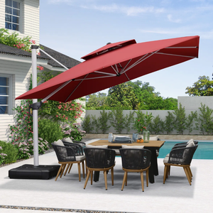 Grand <span class=keywords><strong>parasol</strong></span> moderne anti-<span class=keywords><strong>UV</strong></span> à double toit carré rouge avec manivelle pour extérieur et plage - Product Image 1