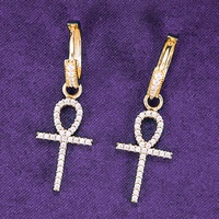 Boucles d'oreilles créoles Ankh GRA Hip Hop Iced Out Bling en argent sterling 925 avec moissanite VVS testée au diamant pour femmes et hommes