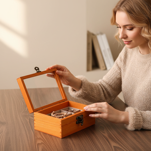 Boîte à bijoux en bois avec finition laquée brillante et fenêtre de présentation transparente, idéale pour les bijouteries et les boutiques - Product Image 2