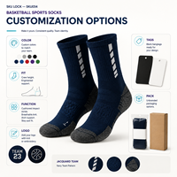 Chaussettes de sport en jacquard B2B pour équipes de basketball, pour kits d'équipe et programmes d'entraînement, avec options de tailles.