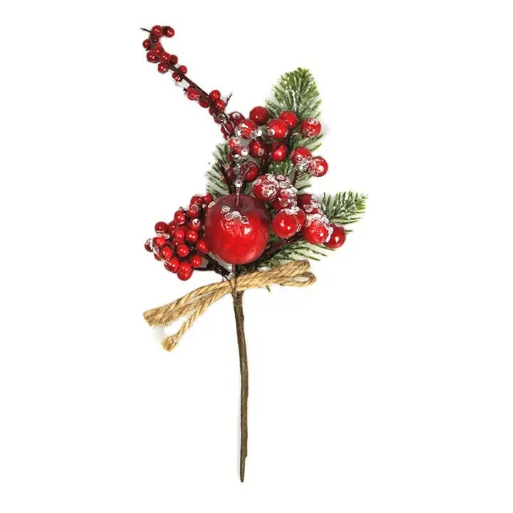art Christmas decorations artificial plastic glitter with red berry snow spray Christmas Flower