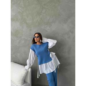 Conjunto de Punto de Lana Otoñal 1503, Camisa con Patrón de Rayas y Bordado con Detalles Decorativos - Product Image 1