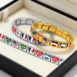 Bracelet en acier inoxydable de 9 mm avec breloque en forme de cœur, drapeau national italien, personnalisable, pour la fabrication de bijoux DIY, vente en gros - Product Image 6
