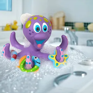 Hete Verkoop Rubber Octopus Drijvend Bad Speelgoed Met 3 Heisa Ringen Interactieve Eco-Vriendelijke Grappige Kinderen Bad Speelgoed