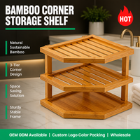 Étagère d'angle en bambou de qualité supérieure à 3 niveaux avec cadre en bois durable, organisateur d'angle naturel pour la cuisine et la salle de bain