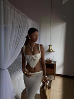 Ensemble de vêtements pour femmes ODM personnalisé, robe en maille d'été, style resort, jupe fendue, ajouré, sexy et tendance