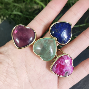 Venta directa de fábrica Anillo de bisel de oro de piedras preciosas naturales Corazón colorido Amatista Lapislázuli Anillos de fluorita verde para joyería de niña - Product Image 3