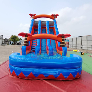 Toboggan aquatique gonflable commercial double piste, thème tropical, pour extérieur - Product Image 1