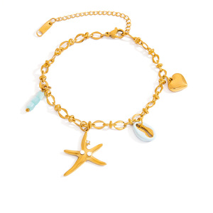 Starfish <b>Bracelet</b> Gold Chain <b>Shell</b> Heart Pendant Ocean Theme Women's Jewelry Everyday Wear - Product Image 5