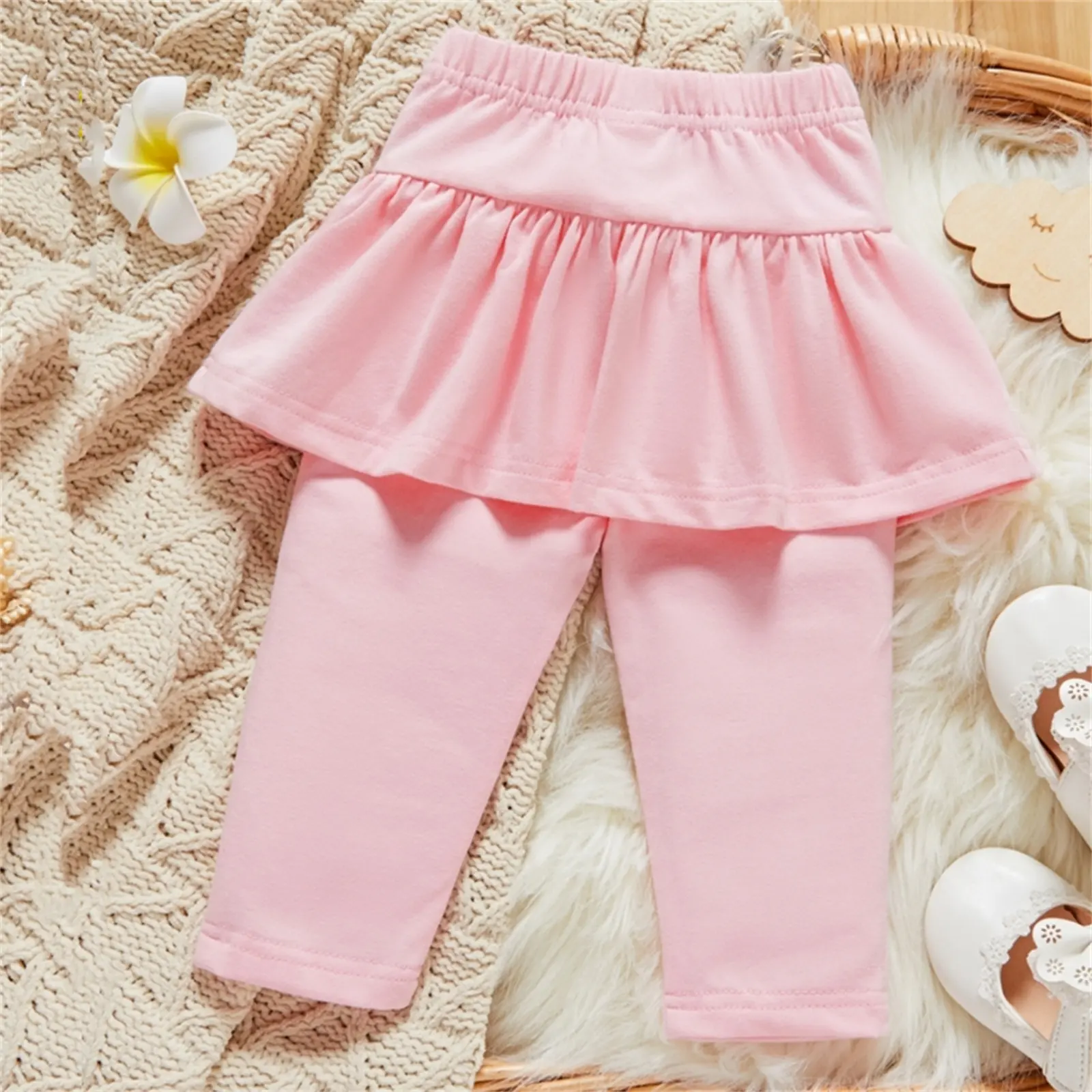Baby Girl Pants Pink with a hemline Dress Botton Shorts for Little Gril Spring Summer Autumn Peplum Skirt Leggings