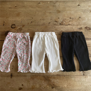 Pantalon long évasé respirant en Spandex/Coton à imprimé floral mignon pour bébés filles de 3 à 4 <span class=keywords><strong>mois</strong></span> – Idéal pour l'été et les tenues décontractées - Product Image 3