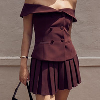 Elegantes Patchwork Mini kleid für Frauen Mode Off Shoulder Bodycon Club Party Sexy 2-teiliges Set Röhren rock Burgund