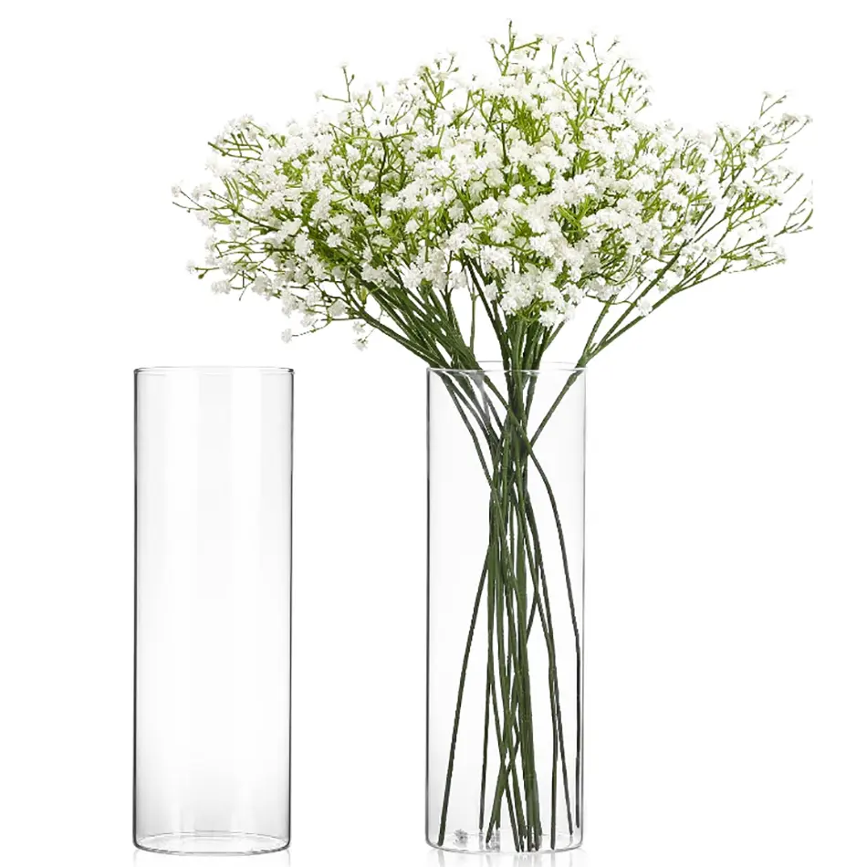 Grande bouteille en borosilicate transparent de luxe moderne faite à la main ronde créative grand cylindre nordique hydroponique vase en verre à fleurs moderne