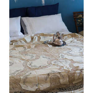 Couvre-lit en lin ivoire Robcultura, grandes sections en dentelle bobine, reine, king, double, twin, imprimé en coton et polyester, couvre-lit pour la maison - Product Image 3