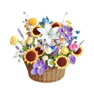 New Products Valentine's Day Gift Artificial Flower Wool Finished Products Crochet Flower Hand Knitted Flower