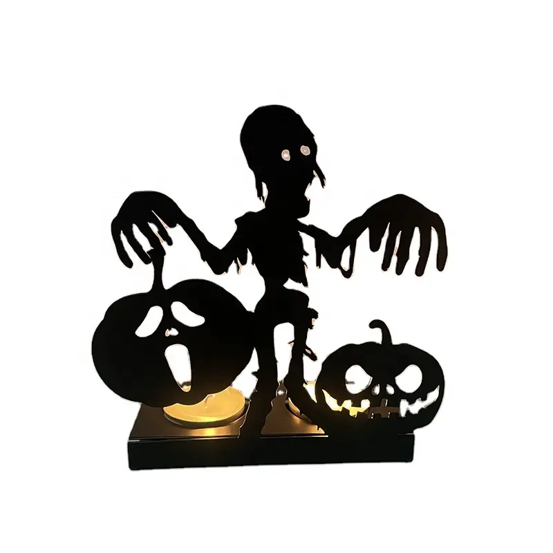 Design exclusivo decorativo fantasma halloween abóbora múmia vintage ouro preto metal ferro cone pilar chá luz vela titular