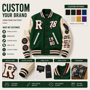 Custom Wool Varsity <strong>Jacket</strong> <strong>Men</strong> OEM Letterman <strong>Jacket</strong> <strong>Leather</strong> Sleeves Private Label Chenille Embroidery Baseball <strong>Jacket</strong> Factory - Product Image 5