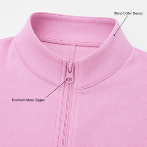 Women Premium Soft Pink Long Sleeve <b>Zip</b> <b>Up</b> Training Top and Pleated Tennis Skirt Set for Professional Fitness and Activewear - Product Image 6