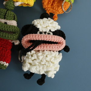 Super mignon dessin animé laine Crochet tirer clé couverture tissé à la main saucisse bouche clé sac grande bouche petit coton sac - Product Image 4