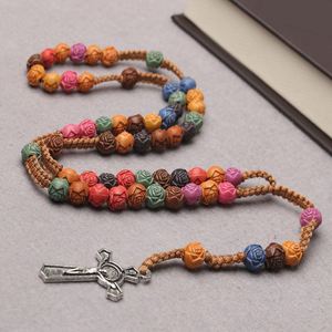 Collier religieux coloré avec breloque chapelet, perles en plastique de 10 mm, croix en alliage, perles de prière chrétiennes Jésus pour le catholicisme - Product Image 4