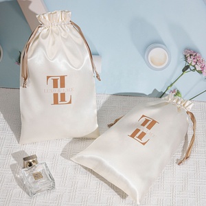 Custom Logo Printed Crean Satin Hair Extension Wig Bundle Gift Packing <b>Bag</b> Soft Dustproof Silk Satin Pouch <b>Dust</b> Drawstring <b>Bag</b> - Product Image 5