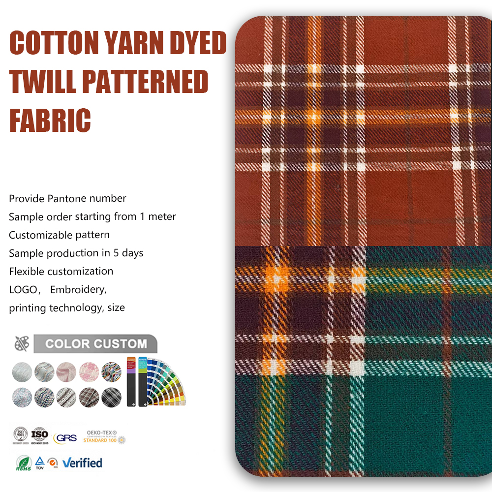 Coarse-hemmed 100% Cotton Yarn Dyed Twill Patterned Fabric 170gsm Custom-made Cotton Flannel Fabric with Patterned Design