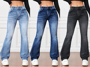 2025 primavera ed estate nuovi Jeans Casual Slim fit <span class=keywords><strong>a</strong></span> vita alta <span class=keywords><strong>pantaloni</strong></span> antirughe svasati da donna - Product Image 2
