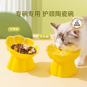 Bol en céramique surélevé pour chats avec design de protection du cou - Product Image 1