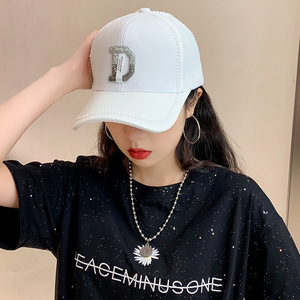 D Letter Rhinestone <b>Baseball</b> <b>Cap</b> For Women Spring Summer Sun Protection Windproof Canvas Hat - Product Image 5