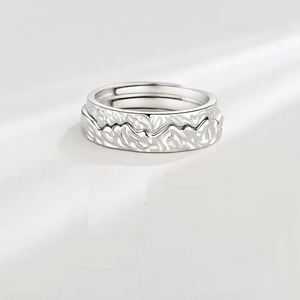Anillos De Pareja <b>Silver</b> Plated Matched Waved Moutain Couple <b>Ring</b> Couple Accessories Wedding Party <b>Adjustable</b> Open <b>Ring</b> - Product Image 2