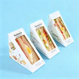 Caja de papel de pícnic triangular personalizada al por mayor, caja de embalaje de comida, panadería, pastel, caja de sándwich biodegradable para llevar con ventana - Product Image 4