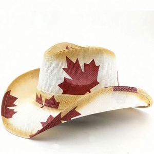 Chapeau de paille unisexe style cowboy, tressé, à large bord souple et rehaussé, respirant, pour les vacances, le voyage, la pêche, le ski et les loisirs, style Canada - Product Image 1