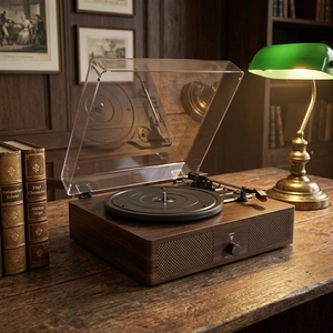 Tourne-disque classique antique brun foncé avec Bluetooth sans fil pour les amateurs de musique, cadeau, 3 vitesses, **lecteur de disques vinyles** - Product Image 6