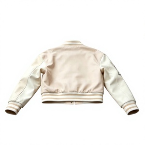 Veste universitaire personnalisée pour femme en mélange de laine, manches en similicuir blanc, broderie de lettres en chenille, style streetwear, veste Letterman - Product Image 3