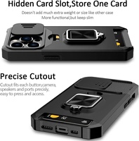 Support magnétique pour voiture avec absorption des chocs, design pare-chocs, emplacements pour cartes cachés, coque de téléphone pour iPhone 16 Pro Max 14 13 15 avec béquille
