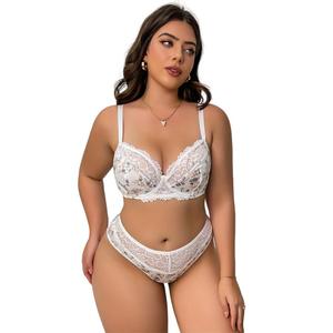 Completo Intimo Sexy Plus Size Europeo e Americano con Bordi in Rete Ricamata, Comodo Set Intimo Plus Size da Donna con Effetto Push-up - Product Image 6