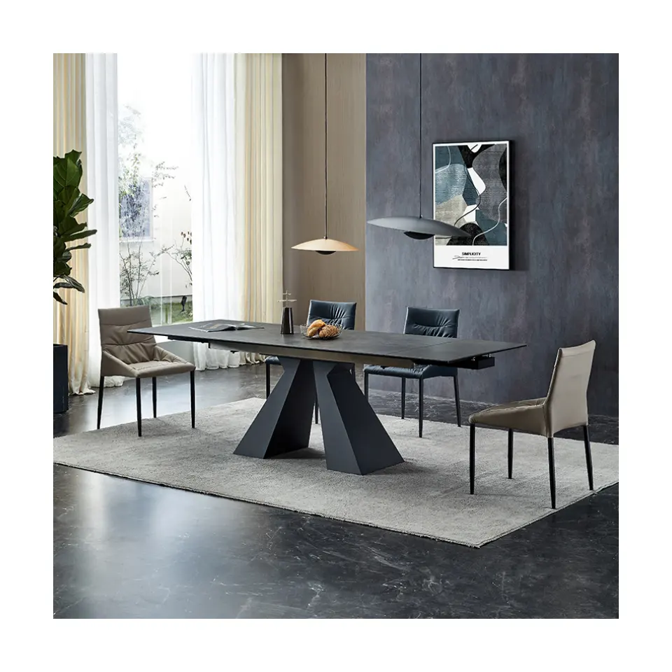 Nouveaux meubles modernes de luxe pour la maison ensemble de salle à manger 4 tables rondes de 6 places en cuir microfibre et marbre blanc pour restaurant