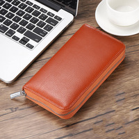 Dompet RFID Blocking Kulit Asli dengan Ritsleting, Pendek Multifungsi, Tempat Kartu Kredit & ID, Ringan, Wanita, Bahan Poliester