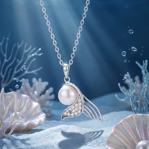 Collier pendentif queue de sirène en argent sterling S925 avec perle d'eau douce et zirconiums, collier de perles à thème marin tendance pour femmes - Product Image 3